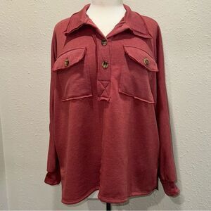 Reborn J Red Long Sleeve Collar Button Down Shirt